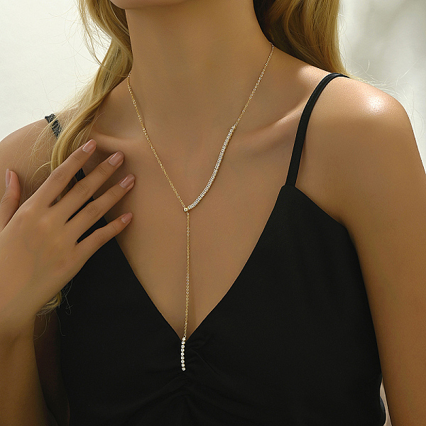 Colliers en laiton micro pavés et zircones cubiques transparents en forme de Y pour femmes