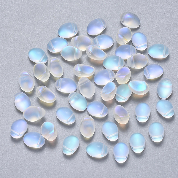 

PandaHall Transparent Spray Painted Glass Charms, with Glitter Powder, Oval, Clear AB, 8.5x6x4.5mm, Hole: 1mm Glass Oval White
