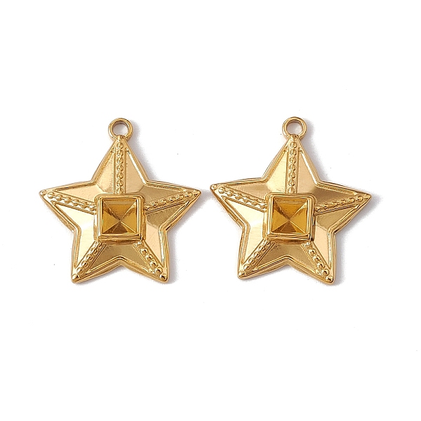 

PandaHall Ion Plating(IP) 304 Stainless Steel Pendants, Star Charms, Real 18K Gold Plated, 26x25x4.5mm, Hole: 2.5mm, inner diameter: 5x5mm...