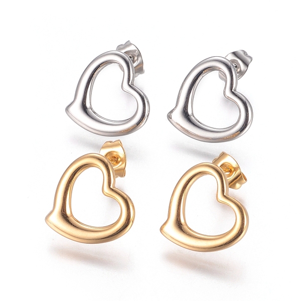 

PandaHall 304 Stainless Steel Stud Earrings, Hypoallergenic Earrings, with Ear Nuts, Heart, Mixed Color, 14x13.5x2mm, Pin: 0.6mm...