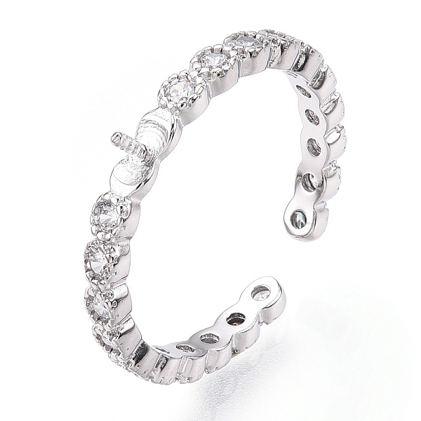 

PandaHall 925 Sterling Silver Micro Pave Cubic Zirconia Open Cuff Ring Settings, for Half Drilled Beads, with S925 Stamp, Real Platinum..., Clear