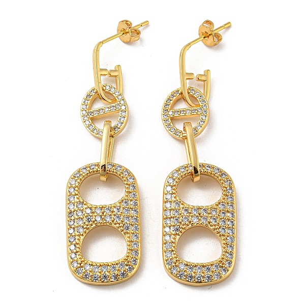

PandaHall Real 18K Gold Plated Brass Dangle Stud Earrings, with Cubic Zirconia, Oval, Clear, 55.5x15mm Cubic Zirconia Oval Clear