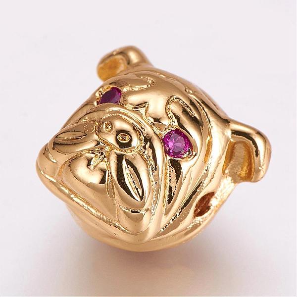 

PandaHall Brass Micro Pave Cubic Zirconia Puppy Beads, Bulldog Head, Golden, 12x13x10.5mm, Hole: 2mm Brass+Cubic Zirconia Dog