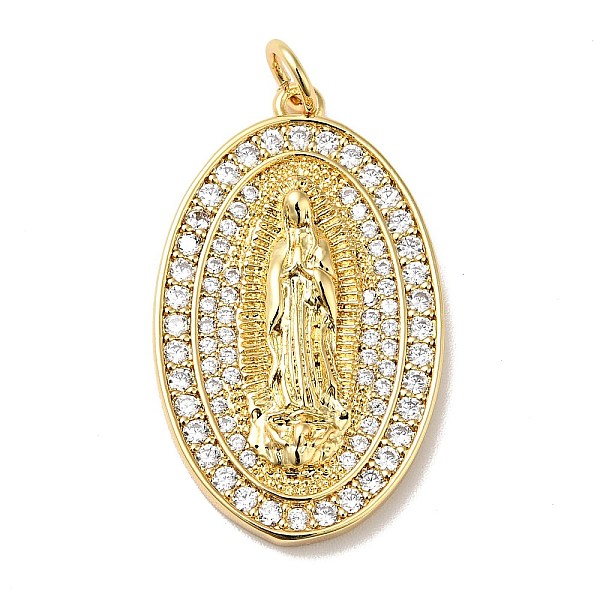 

PandaHall Rack Plating Brass Micro Pave Clear Cubic Zirconia Pendants, with Jump Ring, Cadmium Free & Nickel Free & Lead Free, Oval with...