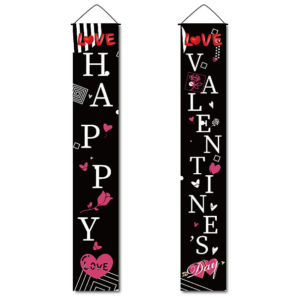 

PandaHall Rectangle Door Wall Hanging Polyester Sign for Festival, for Festival Party Decoration Supplies, Happy Valentine's Day , Black...