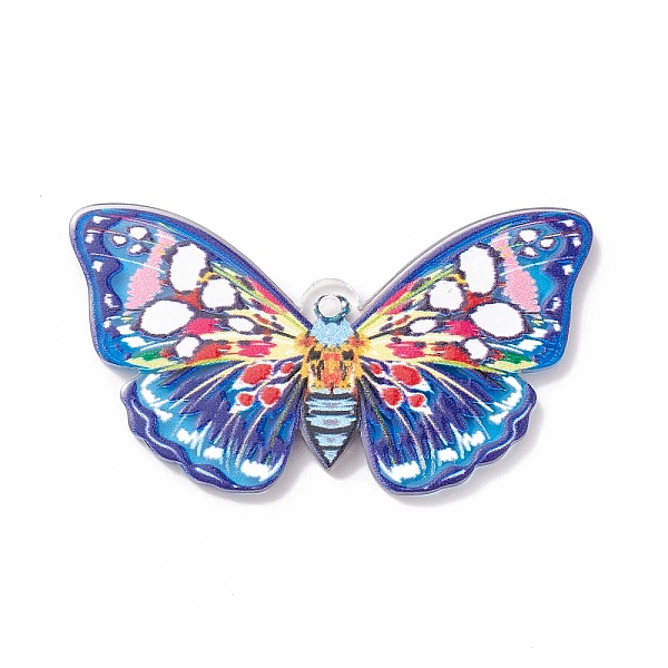 

PandaHall Printed Acrylic Pendants, Butterfly Charm, Blue, 26x46x2mm, Hole: 1.6mm Acrylic Butterfly Blue