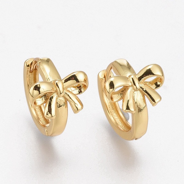 

PandaHall Brass Huggie Hoop Earrings, Long-Lasting Plated, Ring with Bowknot, Real 18K Gold Plated, 14mm, Pin: 1mm Brass Ring