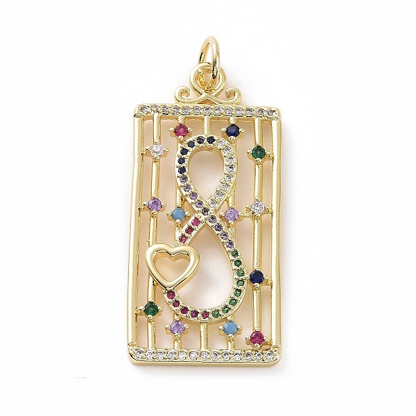 

PandaHall Brass Micro Pave Colorful Cubic Zirconia Pendants, Real 18K Gold Plated, with Jump Ring, Rectangle Charms, Infinity, 40.5x19x2mm...