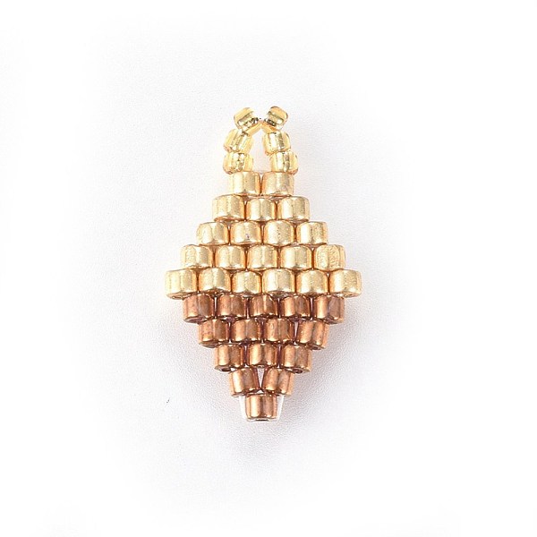 

PandaHall MIYUKI & TOHO Handmade Japanese Seed Beads Pendants, Loom Pattern, Rhombus, Camel, 16~17x10x1.7mm, Hole: 1.8mm Glass Rhombus Brown