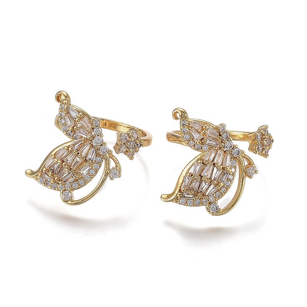 

PandaHall Adjustable Brass Micro Pave Clear Cubic Zirconia Cuff Rings, Open Rings, Long-Lasting Plated, Butterfly, Real 18K Gold Plated, US...