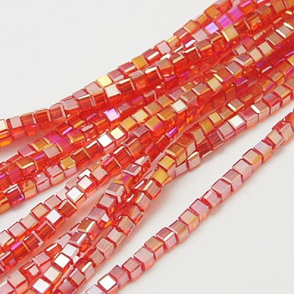 

PandaHall Electroplate Glass Beads Strands, AB Color Plated, Faceted, Cube, Red, 7~8x7~8x7~8mm, Hole: 1.5mm, about 97~100pcs/strand, 70~71cm...