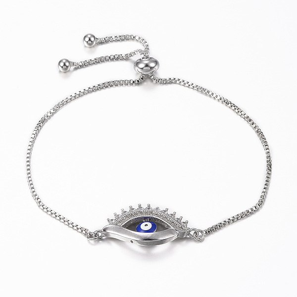 

PandaHall Adjustable Brass Micro Pave Cubic Zirconia Slider Bracelets, Bolo Bracelets, with Enamel, Evil Eye, Platinum, 10-5/8 inch(270mm)..., Clear