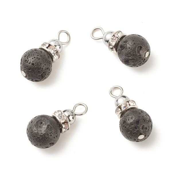 

PandaHall Natural Lava Rock Pendants, with Non-magnetic Synthetic Hematite and Platinum Tone Brass Crystal Rhinestone Findings, Round...