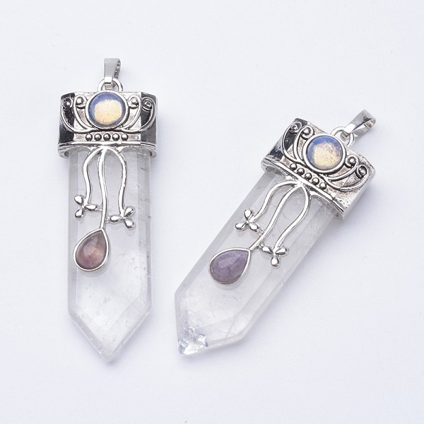 

PandaHall Natural Quartz Crystal Big Pointed Pendants, with Brass Finding, 57~61x15~20x10~14mm, Hole: 4x7mm Quartz Crystal Others