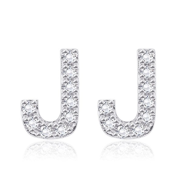 

PandaHall Brass Cubic Zirconia Stud Earrings, with Ear Nuts, Alphabet, Letter J, Platinum, 12x8x2.5mm, Pin: 0.7mm Cubic Zirconia Letter