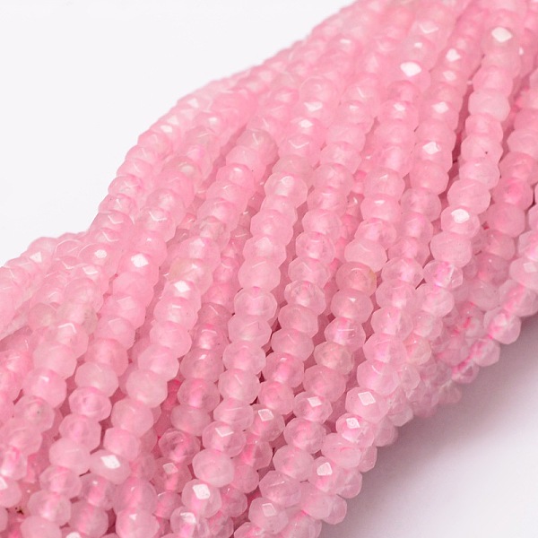 

PandaHall Dyed Natural Malaysia Jade Rondelle Beads Strands, Faceted, Pearl Pink, 4x2~3mm, Hole: 1mm, about 115pcs/strand, 14 inch Malaysia...