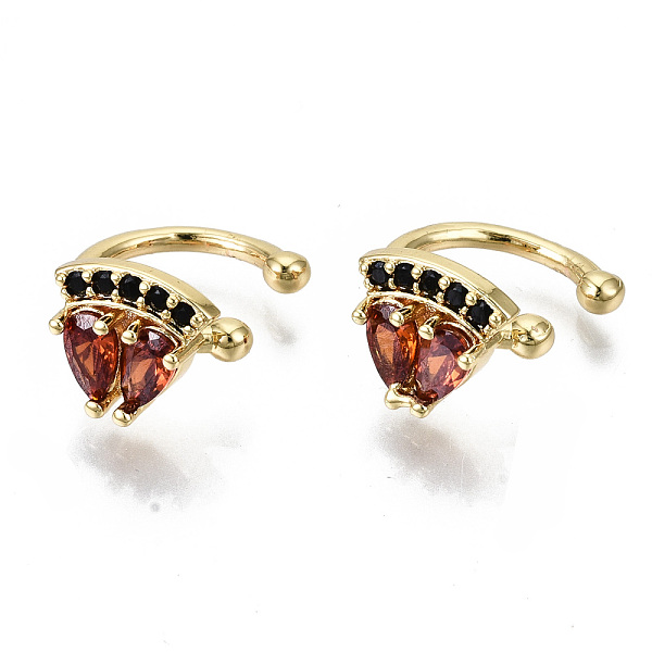 

PandaHall Brass Micro Pave Cubic Zirconia Cuff Earrings, Cadmium Free & Nickel Free & Lead Free, Teardrop, FireBrick, Real 16K Gold Plated..., Red