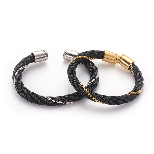 

PandaHall 304 Stainless Steel Cuff Bangles, Torque Bangles, with Chains, Mixed Color, 2-1/4 inch(5.7cm), 8mm 304 Stainless Steel Multicolor