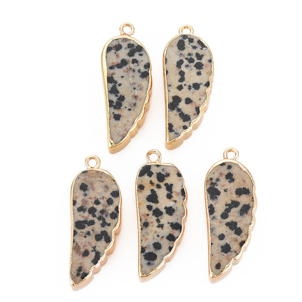 

PandaHall Natural Dalmatian Jasper Pendants, with Light Gold Plated Iron Loop, Wing, 33~33.5x12~13x5~6mm, Hole: 1.8mm Dalmatian Jasper Wing