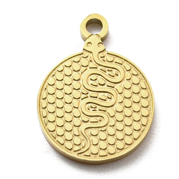 

PandaHall Ion Plating(IP) 316L Surgical Stainless Steel Pendants, Textured, Flat Round with Snake Charm, Real 18K Gold Plated, 16.5x12x1.5mm...
