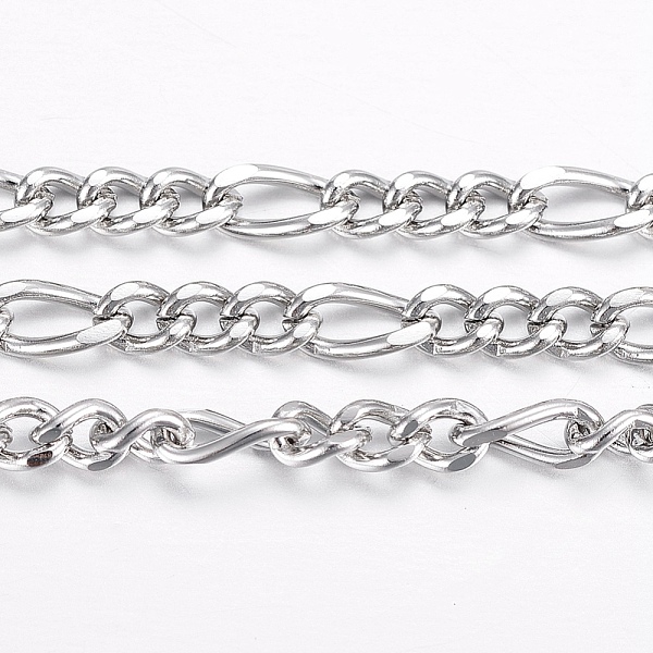 

PandaHall 304 Stainless Steel Figaro Chains, Unwelded, with Spool, Faceted, Stainless Steel Color, 4~6x3x0.8mm, about 65.61 Feet(20m)/roll...