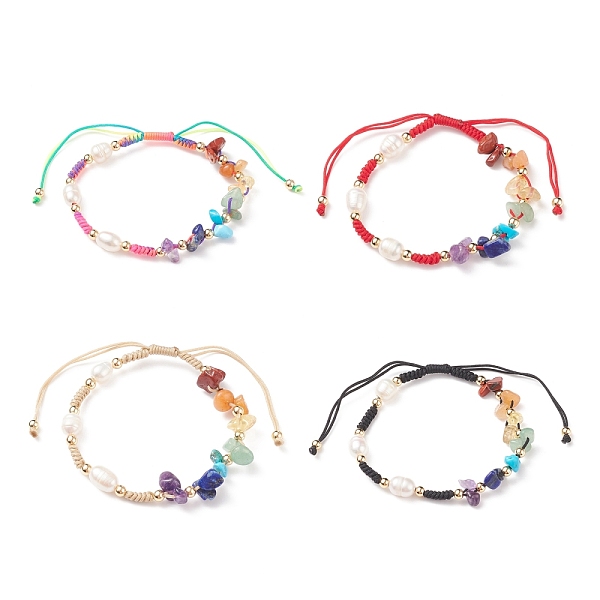 

PandaHall Natural & Synthetic Mixed Stone Chips Braided Bead Bracelets, Brass Natural Cultured Freshwater Pearl Beaded Bracelet for Men..., Multicolor