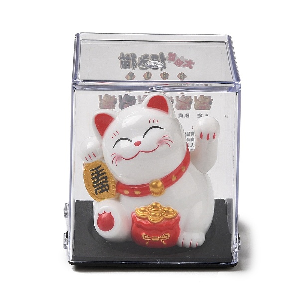 PandaHall Plastic Solar Powered Japanese Lucky Cat Figurines, for Home Car Office Desktop Decoration, White, 65x54x49mm Plastic Cat Shape...