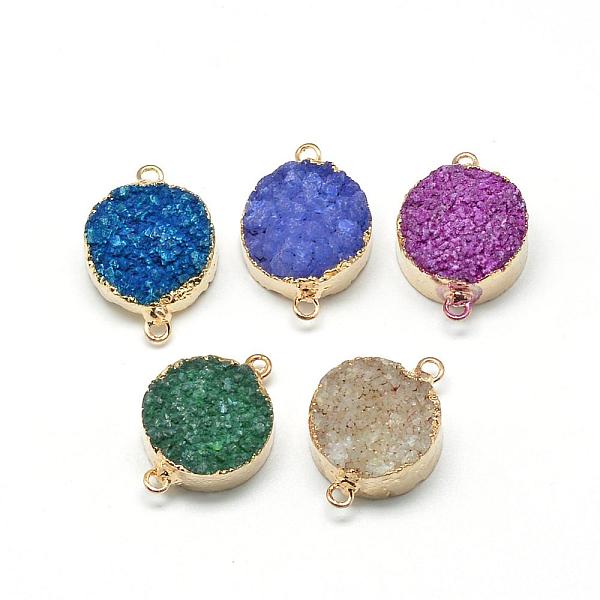 

PandaHall Natural Druzy Agate Links connectors, with Brass Findings, Dyed, Flat Round, Mixed Color, 29x20x9~13mm, Hole: 2mm Natural Agate..., Multicolor