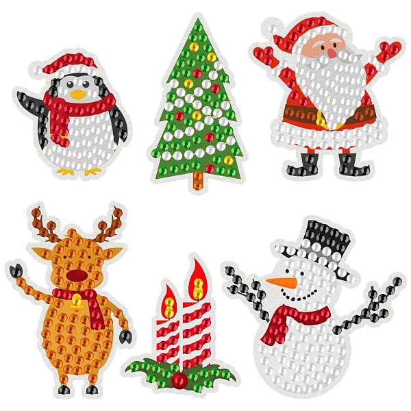 PandaHall Christmas Theme DIY Diamond Painting Stickers Kits For Kids, with Rhinestones and Diamond Painting Tools, Snowman & Christmas Tree...
