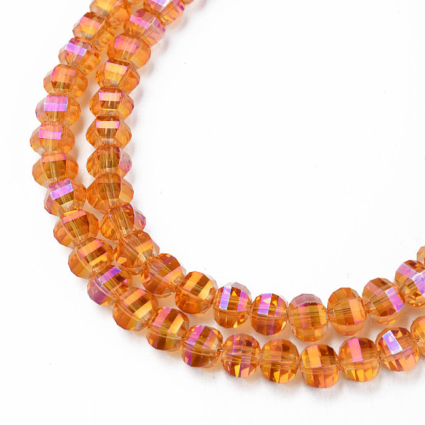

PandaHall Electroplate Transparent Glass Beads Strands, Faceted, Round, Dark Orange, 9.5x8.5mm, Hole: 1.5mm, about 65~70pcs/strand, 22.05...