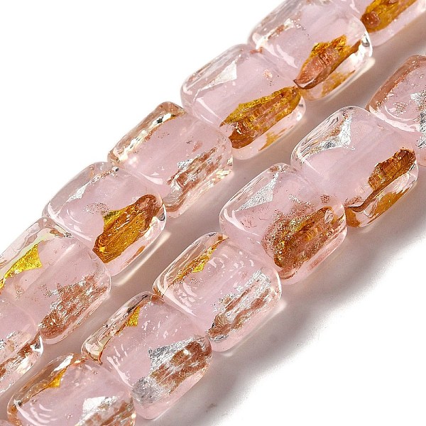 

PandaHall Handmade Gold Sand and Silver Sand Lampwork Beads, Square, Pink, 10x10x5.5mm, Hole: 1.2mm Gold & Silver Foil Square Pink