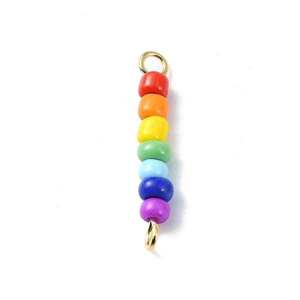 

PandaHall Chakra Glass Seed Beaded Connector Charms, Colorful Rondelle Glass Links with 304 Stainless Steel Double Loops, Golden...
