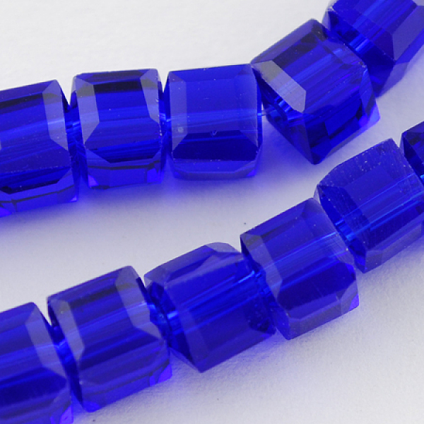 

PandaHall Glass Bead Strands, Faceted, Cube, Blue, 7~8x7~8x7~8mm, Hole: 1mm, about 72pcs/strand, 21.6 inch Glass Cube Blue