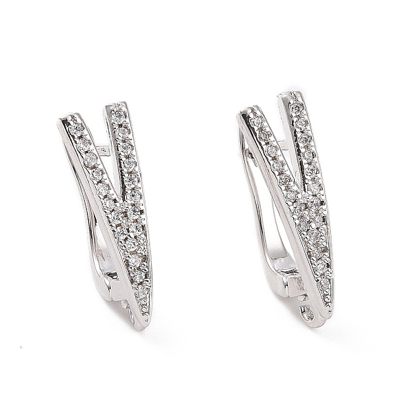 

PandaHall Brass Micro Pave Clear Cubic Zirconia Hoop Earring Findings with Latch Back Closure, with Horizontal Loop, Arrow, Platinum...