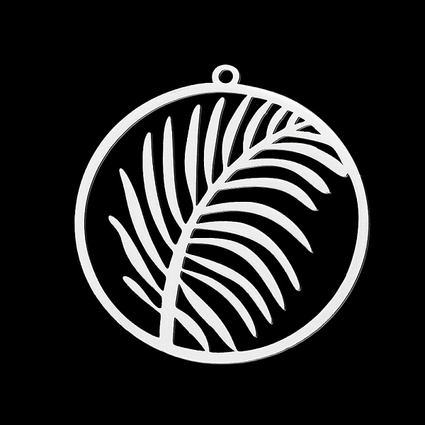 

PandaHall 201 Stainless Steel Pendants, Laser Cut, Ring with Leaf, Stainless Steel Color, 32x30x1mm, Hole: 1.4mm 201 Stainless Steel Leaf