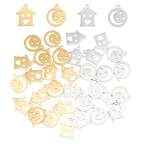 

PandaHall DICOSMETIC 32Pcs 4 Style 304 Stainless Steel Charms, Laser Cut, House & Planet, Mixed Color, 13.5~14x11.5~12x1.1mm, Hole: 1.4mm...