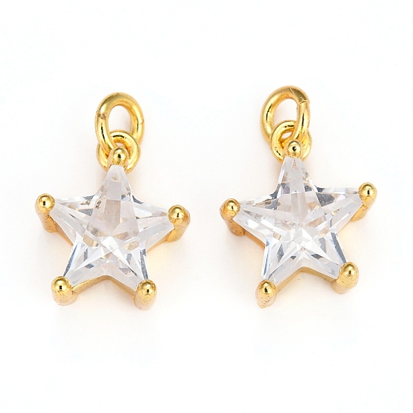 

PandaHall Brass Charms, with Clear Cubic Zirconia and Jump Rings, Long-Lasting Plated, Star, Real 18K Gold Plated, 11x9.5x5.5mm, Hole: 2.5mm...