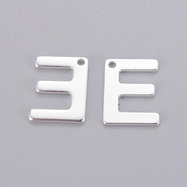 

PandaHall 201 Stainless Steel Charms, Letter, Silver Color Plated, Letter.E, 11x8x0.6mm, Hole: 1mm 201 Stainless Steel Letter E
