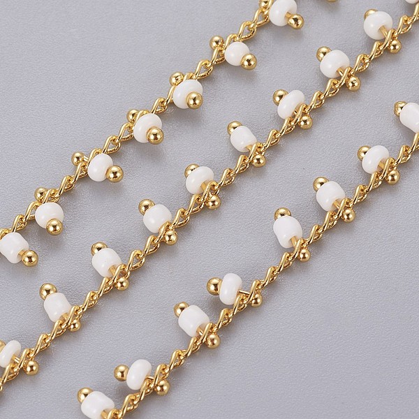 

PandaHall Handmade Seed Beaded Chains, Soldered, with Spool, with Real 18K Gold Plated Brass Findings, White, 1.8~2.5mm, about 32.8 Feet...