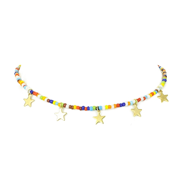 304 Halskette Mit Sternanhängern Aus Edelstahl Und Glasperlenketten