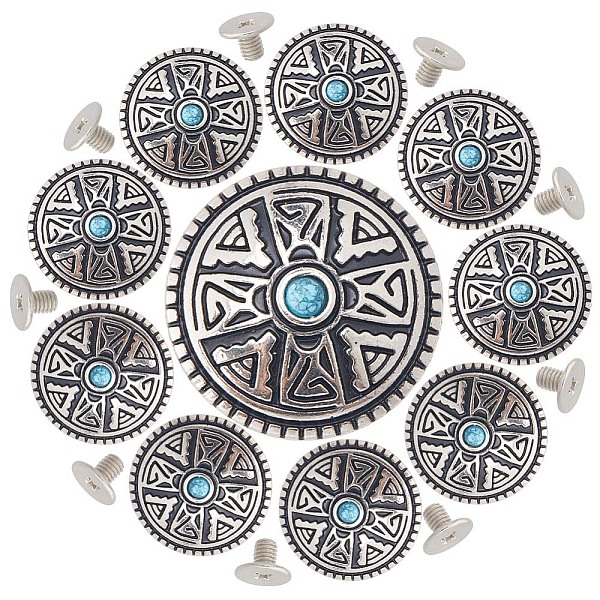 

PandaHall Gorgecraft 10 Sets Zinc Alloy Buttons, with Synthetic Turquoise and Iron Screws, for Purse, Bags, Leather Crafts Decoration, Flat..., Green