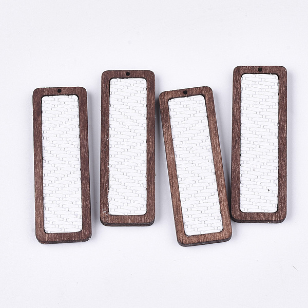 

PandaHall Eco-Friendly Cowhide Leather Big Pendants, with Dyed Wood, Rectangle, White, 56x19x3mm, Hole: 1.2mm Leather Rectangle White