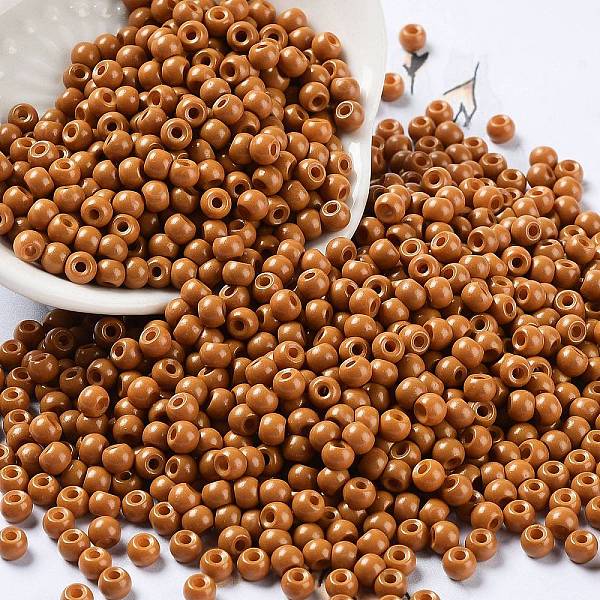 

PandaHall Baking Paint Glass Seed Beads, Round, Camel, 4x3mm, Hole: 1.2mm, about 7650pcs/pound Glass Brown