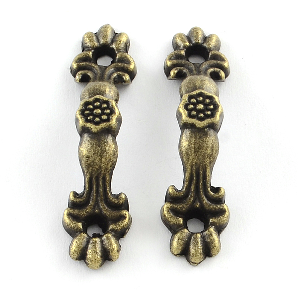 PandaHall Flower Wooden Box Pull Handle, Cabinet Door Handle Furniture Pull, Antique Bronze, 42x10x10mm, Hole: 2.5mm Alloy