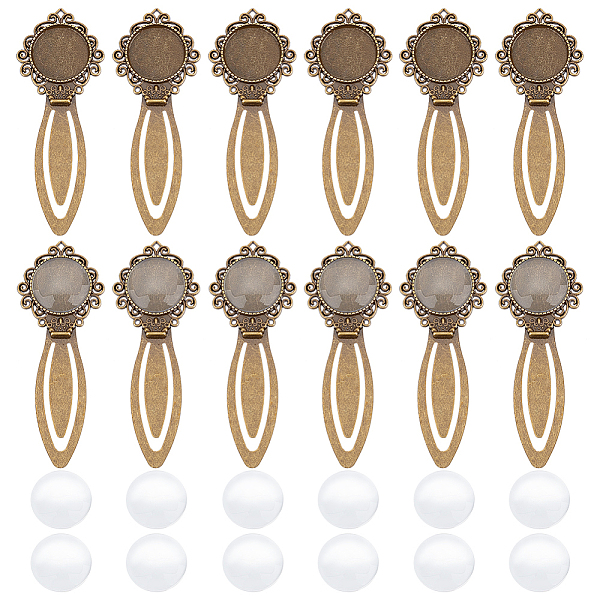 

PandaHall 24 Pcs Bookmark Pendant Tray Kit, Including 12 Pcs Tibetan Style Bookmark Cabochon Settings 12 Pcs Dome Transparent Glass..., Clear
