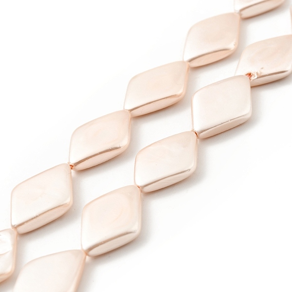 

PandaHall Electroplated Shell Pearl Beads Strands, Polished, Rhombus, Bisque, 12~12.5x18~19x3~4mm, Hole: 0.6mm, about 22pcs/strand, 15.35..., Orange