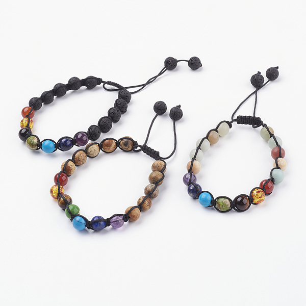 

PandaHall Chakra Jewelry, Adjustable Natural & Synthetic Mixed Stone and Resin Braided Bead Bracelets, Nylon Thread Square Knot Bracelet...