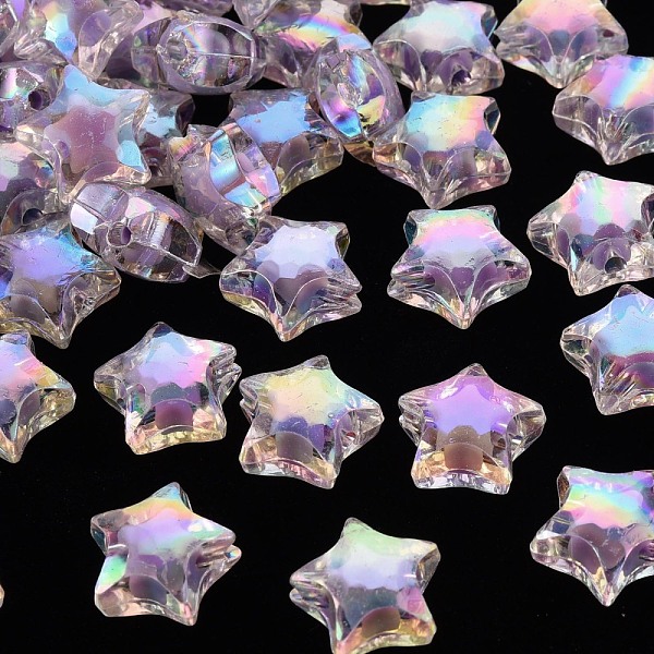 

PandaHall Transparent Acrylic Beads, Bead in Bead, AB Color, Faceted, Star, Lilac, 14x15x8.5mm, Hole: 2mm, about 518pcs/500g Acrylic Star..., Purple