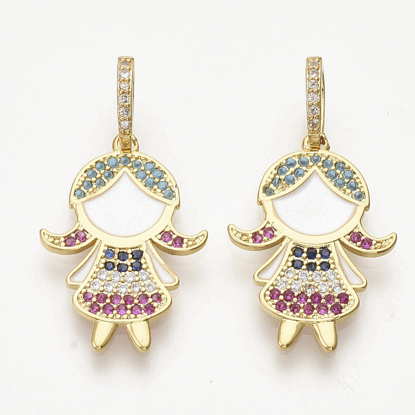 

PandaHall Brass Micro Pave Cubic Zirconia Pendants, Girl, Colorful , Golden, 24.5x16.5x1.5mm, Hole: 3.5x6mm Brass+Cubic Zirconia Human