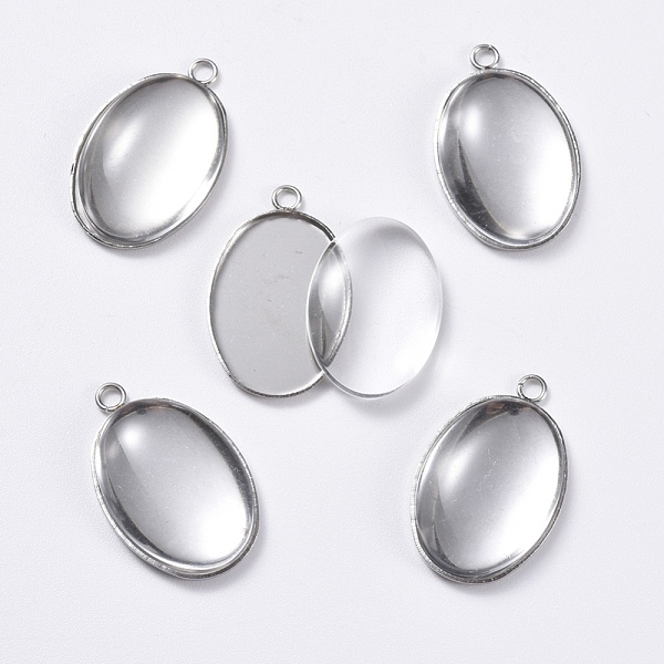 

PandaHall DIY Pendant Making, with 304 Stainless Steel Pendant Cabochon Settings and Transparent Oval Glass Cabochon, Stainless Steel Color..., Clear